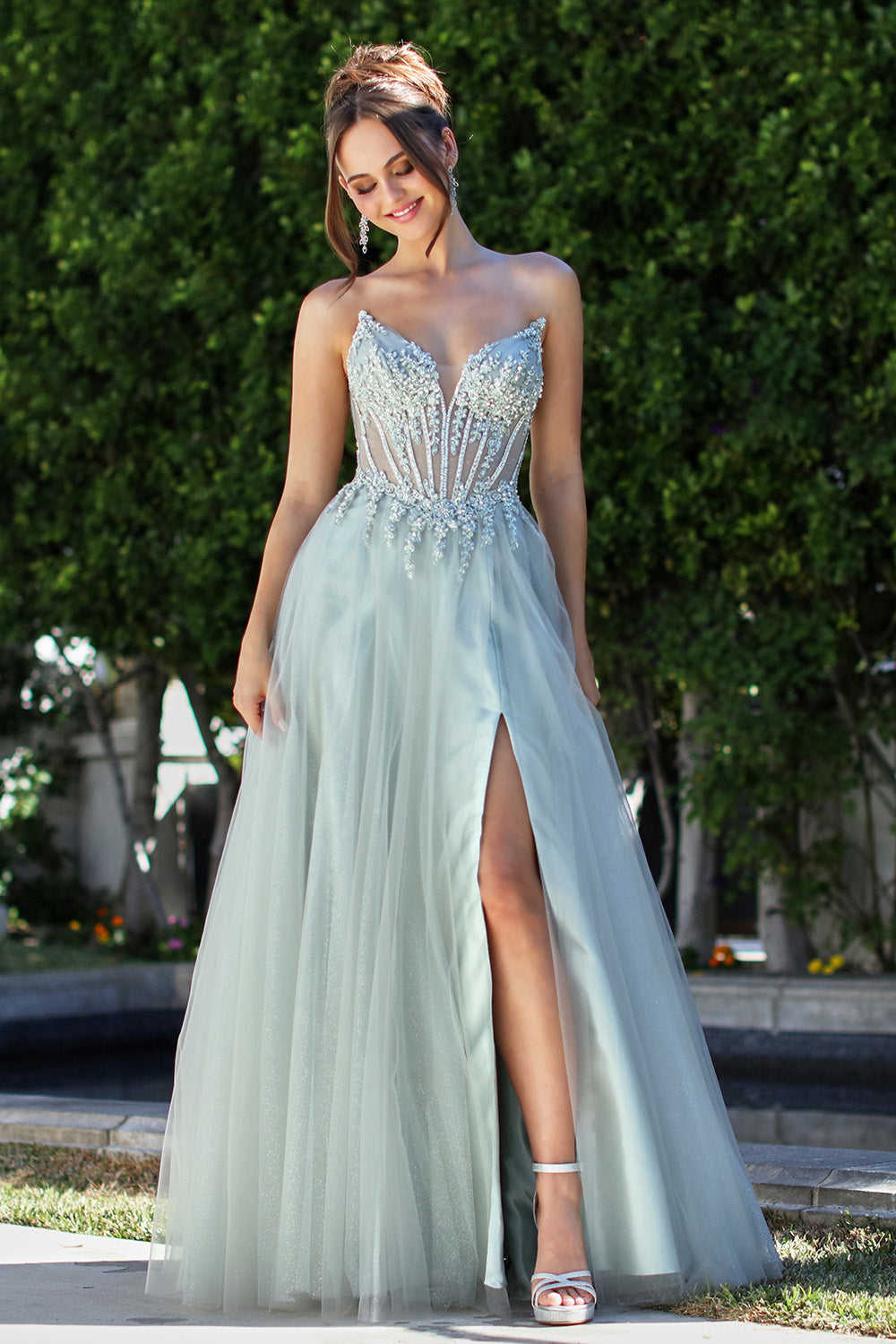 strapless open back dress Wedtrend Women Dark Green Long Prom Dress with Beading Mermaid Lace Up Back  Corset Formal Dress – WEDTREND main image 0