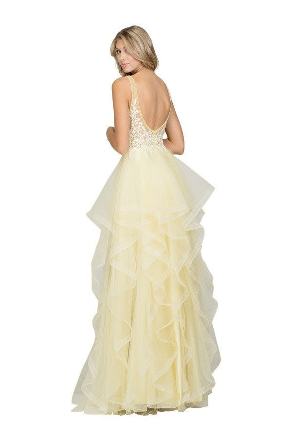 CHICAS-XR6006 EMBROIDERED SLEEVELESS NECKLINE TULLE EVENING BALLGOWN