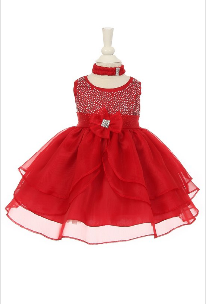 HUNCH-743 EAD STAIN BABY DRESS W/ RUFFLED ORGANZA SKIRT