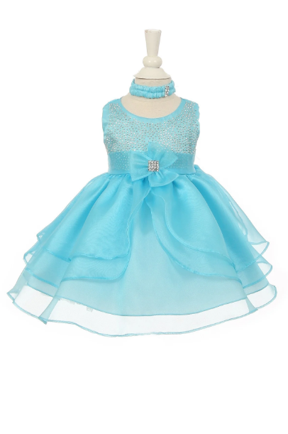 HUNCH-743 EAD STAIN BABY DRESS W/ RUFFLED ORGANZA SKIRT