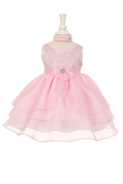 HUNCH-743 EAD STAIN BABY DRESS W/ RUFFLED ORGANZA SKIRT