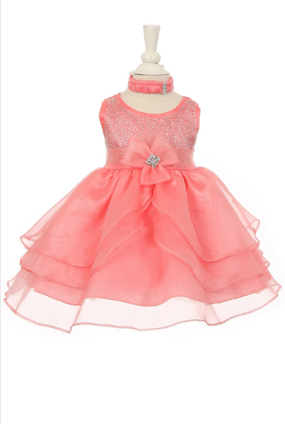 HUNCH-743 EAD STAIN BABY DRESS W/ RUFFLED ORGANZA SKIRT