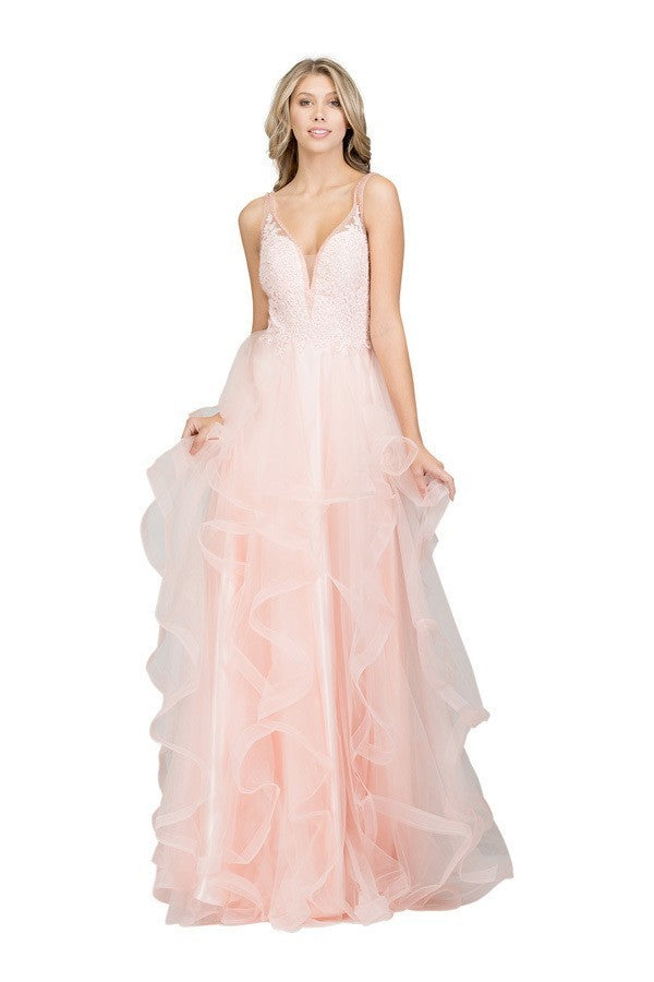 CHICAS-XR6006  EMBROIDERED SLEEVELESS NECKLINE TULLE EVENING BALLGOWN