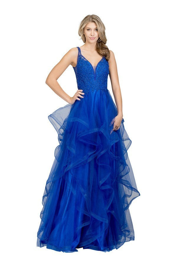 CHICAS-XR6006  EMBROIDERED SLEEVELESS NECKLINE TULLE EVENING BALLGOWN